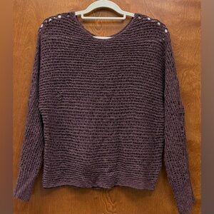 Rewind Scoop Neck Crochet StyleLong Sleeve Lightweight Sweater Plum Size Medium